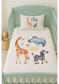 Resim %100 Pamuk İsme Özel İsimli 100x150 Cm Pike Seti Zürafa Ve Zebra 