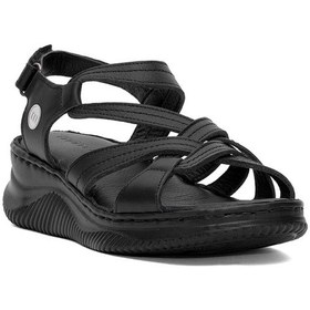 Resim Mammamia D25ys-2265 Kadın Hakiki Deri Dolgu Topuk Sandalet Siyah Siyah 