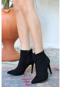 Resim Blan Siyah Süet Topuklu Bot Siyah Süet 