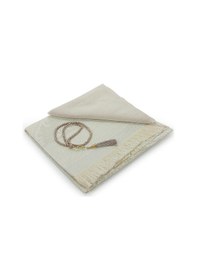 Resim Kutulu Örtülü Tesbihli Hediyelik Çeyizlik Seccade Seti Krem 