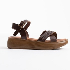 Resim Orwell Acı Kahve Hakiki Deri Örgü Desenli Kadın Sandalet Acı Kahve 