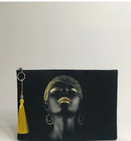 Resim Afrikalı Kadın Clutch Portföy Çanta 