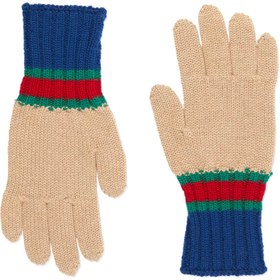 Resim Bej Lacivert Unisex Çocuk Yün Eldiven 