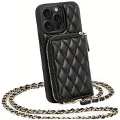 Resim Meridiangoods Siyah Galaxy Uyumlu S22 5g Puçet Dikişli Zincirli Faux Leather Çapraz Body Çanta 