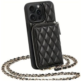 Resim Meridiangoods Siyah Galaxy Uyumlu S22 5g Puçet Dikişli Zincirli Faux Leather Çapraz Body Çanta 