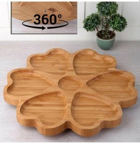 Resim Ahşap Sunumluk Çerezlik Papatya Şekli Servis Tabağı Tepsisi 7 Bölmeli Kahvaltılık Dönerli 
