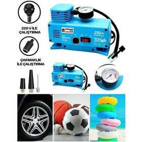 Resim 220 Volt-12 Volt 250 Psi Geniş Uygulama Yelpazesi Kompresör Lastik Hava Şişirme Oto Pompası Lisinya 