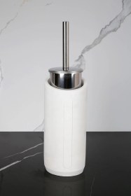 Resim 2 Parça Dekoratif Beton Tuvalet Fırçası Metal Wc Fırçalığı Beyaz 