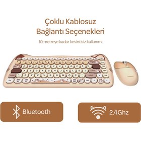 Resim Everest Km-6285 Catty Mini Wireless-Bluetooth Kablosuz Ultra Sessiz Özel Tasarımlı Q Klavye Mouse Set Bej 