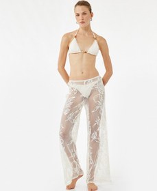 Resim Koton Transparan Floral Dokulu Geniş Paça Dantel Pareo Pantolon Ekru 5sak60011mk Ekru 