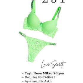 Resim Tılsım Lingerie Murays Kadın 2 Li Taşlı Neon Sütyen Takım Fuşya - Yeşil 