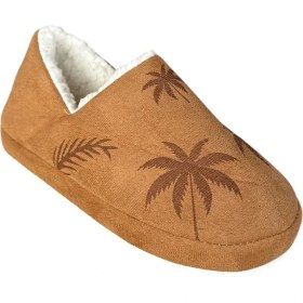 Resim Liger Ultra Hafif Palmiye Desenli Yünlü Ev Ayakkabısı Kadın Panduf TABA 