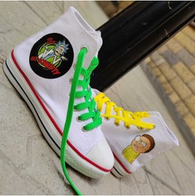 Resim MECH BUTİK Unisex Günlük Kadın-erkek Siyah&beyaz Bilekli Rick And Morty Baskılı Sneaker Keten Spor Ayakkabı 