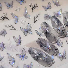 Resim 1 adet 5D Tırnak Sanatı Çıkartmaları - Siyah Kenarlı Glitter Kelebek & Söğüt Dalı Tasarımı, DIY Tırnak Sanatı için Işıltılı Manikür Çıkartmaları, Kendinden Yapışkanlı & Parıldayan Yaz/Bahar Teması, Tırnak Çıkartmaları 