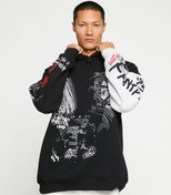 Resim Kapşonlu Oversize Sweatshirt Şardonlu Kuru Kafa Baskılı 