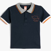 Resim Erkek Bebek Polo Yaka Tişört Fil İşlemeli Düğmeli Kısa Kollu Pamuklu 