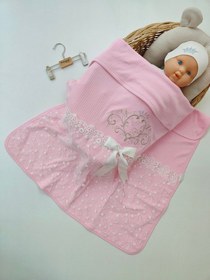 Resim Pembe Kız Bebek Battaniyesi %100 Pamuklu Şık Dantelli Nakışlı Doğal Organik Uyku Örtüsü Yenidoğan Pembe 