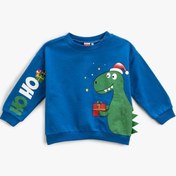 Resim Koton Yılbaşı Temalı Dinozor Baskılı Sweatshirt Bisiklet Yaka Uzun Kollu 