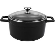 Resim Lava Döküm Yuvarlak Tencere Cam kapaklı Glaze Çap 28cm Kırmızı 