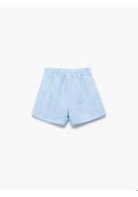 Resim Koton Pile Detaylı Beli Lastikli Dokulu Mini Şort Mavi 5skg40171aw Mavi 