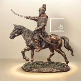 Resim Veronese Cengizhan Heykeli 35 Cm Bronz Biblo Moğol Komutan Figürü, Ofis Lüks Hediyelik Obje 