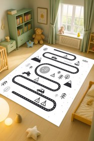 Resim Kessy Home Studio Eğitici Yol Desenli Oyun Halısı Halısı Dijital Baskı Yıkanablir Kaymaz Taban Çocuk Odası Halısı 