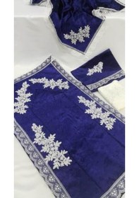 Resim Çeyizlik Kadife Seccade Takımı Lacivert Bohça Seti 4 Parça 