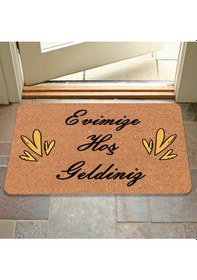 Resim Modern Dijital Baskı - Hoş Geldiniz Yazalı Paspas - Kaymaz Taban Kapı Önü Paspası Bej 