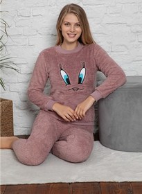 Resim ASEL PİJAMALARI Anne Kız Çocuk Peluş Pijama Takımı 