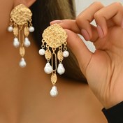 Resim 1 Çift Vintage Fransız Stili Elegant Tassel Damla Küpeler, Çinko Alaşım ile Sahte İnciler, Geometrik Düzensiz Şekilli Sallanan Küpeler Kadınlar için, Günlük ve Parti Etkinlikleri için Çok Yönlü 