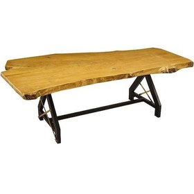 Resim Masa Zus331 Model 90506 Naturel Doğal Kenar Kütük Masa Profil Metal Ayak El Yapım 