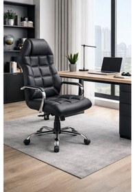 Resim Lora Yönetici Ofis Koltuğu Lüks Büro Koltuğu Ergonomik Yatar Mekanizmalı Deri Siyah 
