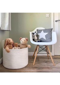 Resim Mavaux Clover Özel Pamuklu Saplı Jüt Battaniye Sepeti Hasır Oyuncak Sepeti Jüt Çamaşır Sepeti 40-30 Beyaz 