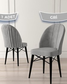 Resim Canisa Jena Serisi 1 Adet Gri Yemek Odası Sandalyesi 1.sınıf Babyface Ithal Kumaş Siyah Gürgen Ayak 