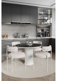 Resim Avvio Tian Ptt Lake Mdf Ayak 4'lü Teddy Sandalye 90x90 Masa Sandalye Takımı Sandalye Bukle Kumaş Siyah Mermer 