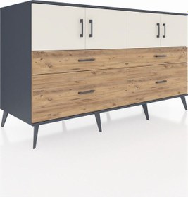 Resim Kronos Konsol 2 Raflı 4 Çekmeceli 4 Kapaklı 176x59x99 Antrasit-ay Antrasit-aytaşı/çam 