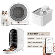 Resim Groove Q-Clean Otomatik Kedi Tuvaleti Gri - Petfit Aqua Flow Akıllı Su Pınarı Çeşmesi - Petfit Meow Pure Akıllı Otomatik Mama Kabı 