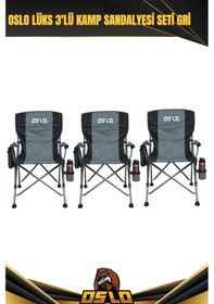 Resim Oslo Lüks 3'lü Kamp Sandalye Seti Gri Gri 