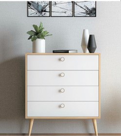 Resim Floradesign Zen Şifonyer / Çok Amaçlı Dolap/ Çekmeceli Şifonyer / Kapaklı Şifonyer / 4 Çekmeceli Şifonyer 80cm Meşe/beyaz 