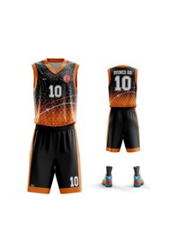 Resim Basketbol Forması Turuncu & Siyah Model B2402 - Kişiye Özel İsim Ve Numara Yazılabilir Dijital Baskı Turuncu 