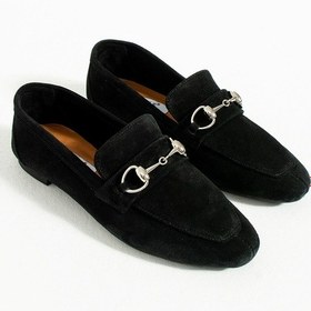 Resim Evan Kadın Siyah Gerçek Süet Deri Klasik Loafer Siyah 