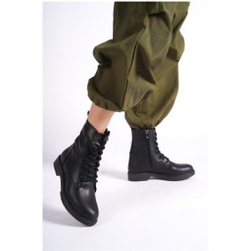 Resim Kadın Postal Siyah Fermuarlı Bağcıklı Kaymaz Taban Bot 2306 Siyah 