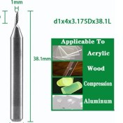 Resim 2Liyao D1X4X3.175DX38.1L Spiral Uçlu Değirmen 3.175/4/5/6/8MM Shank Tek Flüt Freze Kesiciler 3D Cnc Freze Ucu Gravür Kesim Akrilik Ahşap Alüminyum (Yurt Dışından) 