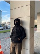 Resim Samuray Ninja Çift Kapşonlu Zıp Fermuarlı Kanguru Çepli Tam Fermuarlı Hoodie Sweatshirt - Siyah Siyah 
