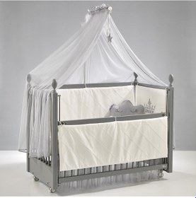 Resim Meltem Kids Kral Sallanır Ahşap Anne Yanı Beşik 60x120 cm (gri-motto gri) Gri 