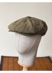Resim Aida Jewelss Kışlık Kadife Ingiliz Kasket Peaky Blinders Model Erkek Kasket Dökümlü Kadife Kasket Haki 