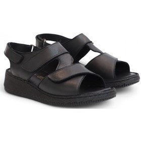 Resim Konfores 2123 Ultra Hafif Esnek Tabanlı Hakiki Deri Tam Anatomik Kadın Sandalet Siyah 