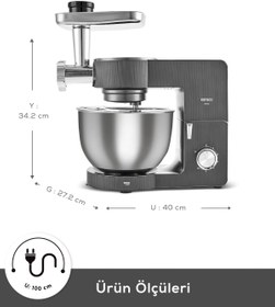 Resim Karaca Multichef Ultra Kıyma Çekme/Sucuk-Sosis/İçli Köfte Aparatlı Hamur Yoğurma Makinesi Antrasit 2000W 8L 