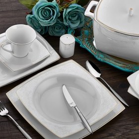 Resim Aryıldız Bone Square Kare 60 Parça 12 Kişilik Yemek Takımı 