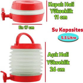 Resim Badem10 Su Sebili Katlanabilir Termos Çeşmeli Körüklü 5.5 Litre Piknik Kamp Su Ayran Meşrubat Içecek Bidonu Kırmızı 